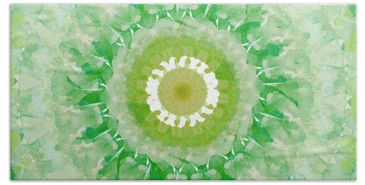Green Beach Towel featuring the painting Green Mandala- Abstract Art by Linda Woods by Linda Woods
