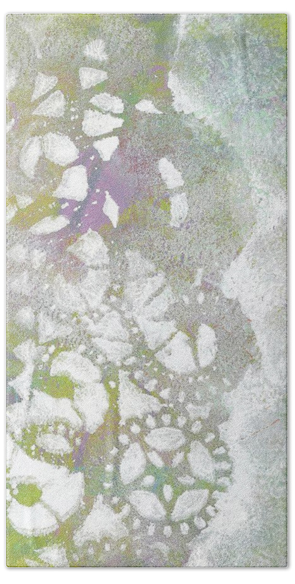 Lace Beach Towel featuring the painting Green Monoprint 1 by Cynthia Westbrook