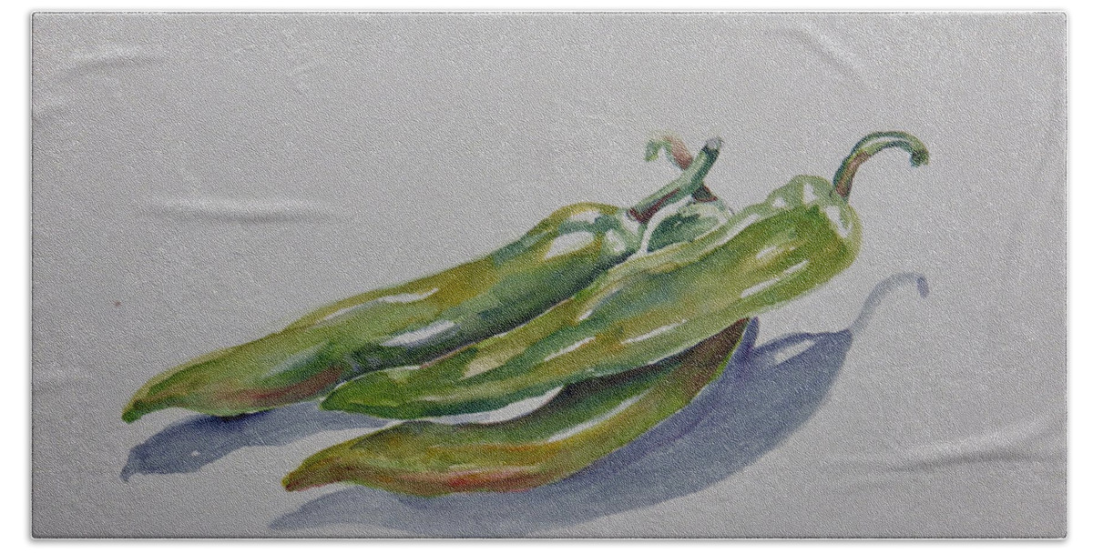 Vegetables Beach Sheet featuring the painting Green Peppers by Ingrid Dohm