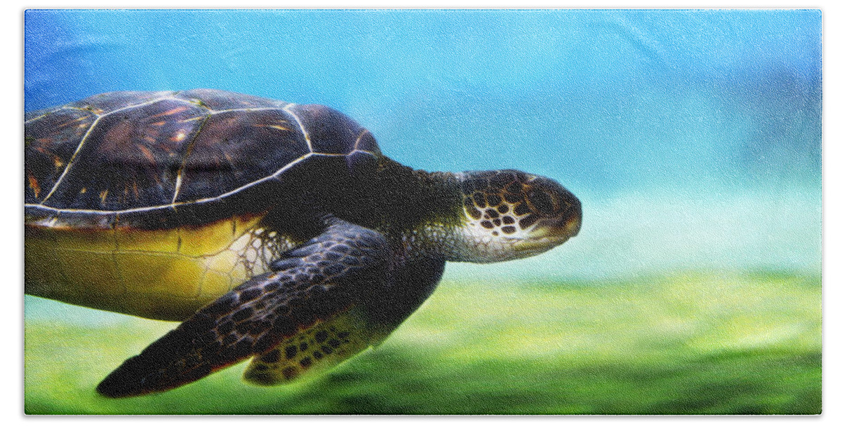 Green Beach Sheet featuring the photograph Green Sea Turtle 2 by Marilyn Hunt