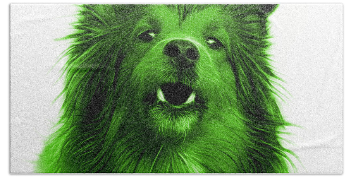 Sheltie Beach Towel featuring the painting Green Sheltie Dog Art 0207 - WB by James Ahn