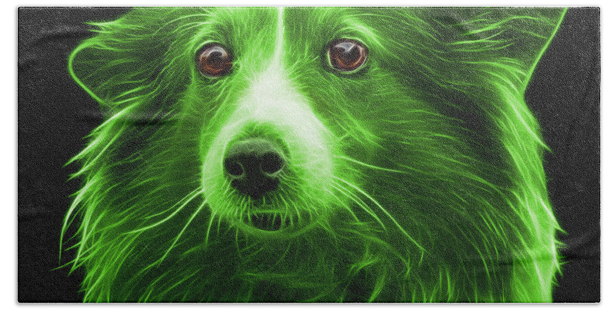 Sheltie Beach Towel featuring the mixed media Green Shetland Sheepdog Dog Art 9973 - BB by James Ahn