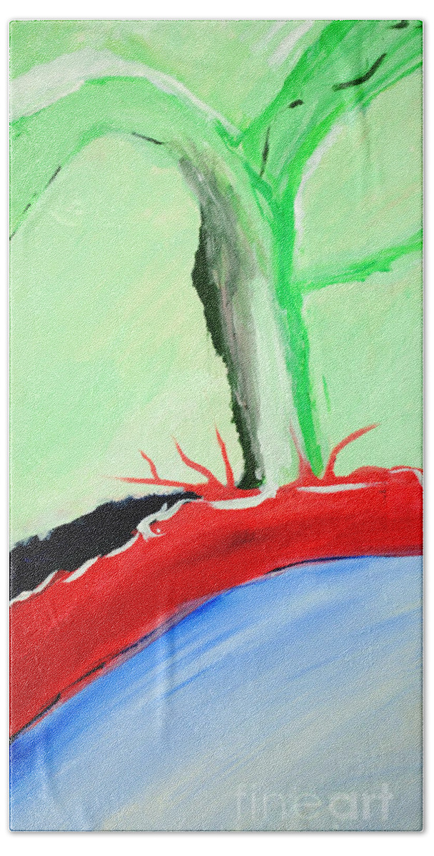 Nature Beach Towel featuring the drawing Green Tree Red Ridge by George D Gordon III