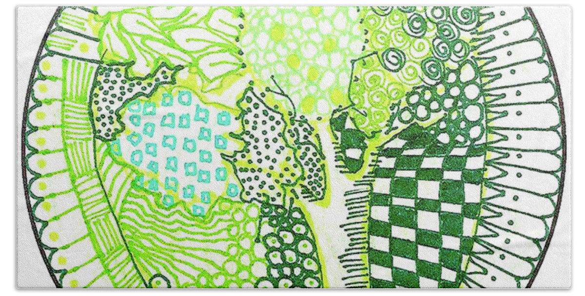 Zentangle Design Patterns Circle Green Colors Beach Towel featuring the tapestry - textile Green Tree by Ruth Dailey
