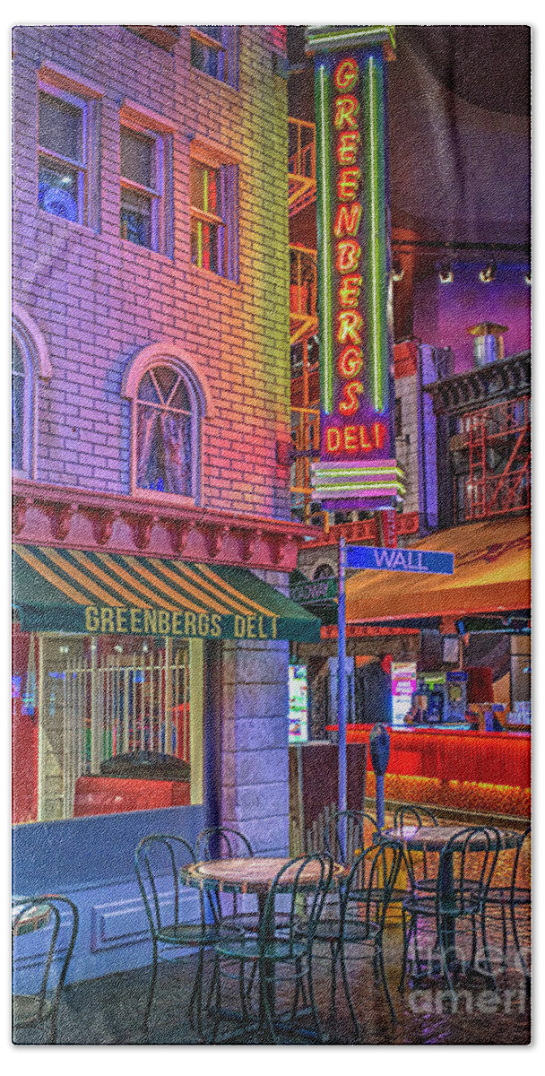 Las Vegas Beach Towel featuring the photograph Greenbergs Deli New York NY Hotel by David Zanzinger