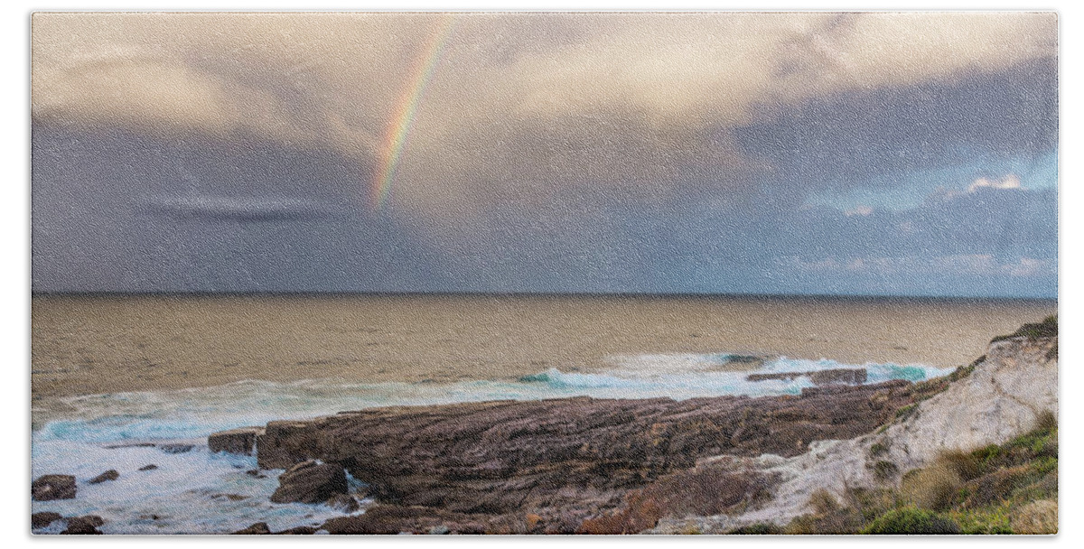 Greencape Beach Towel featuring the photograph Green Cape Rainbow by Racheal Christian