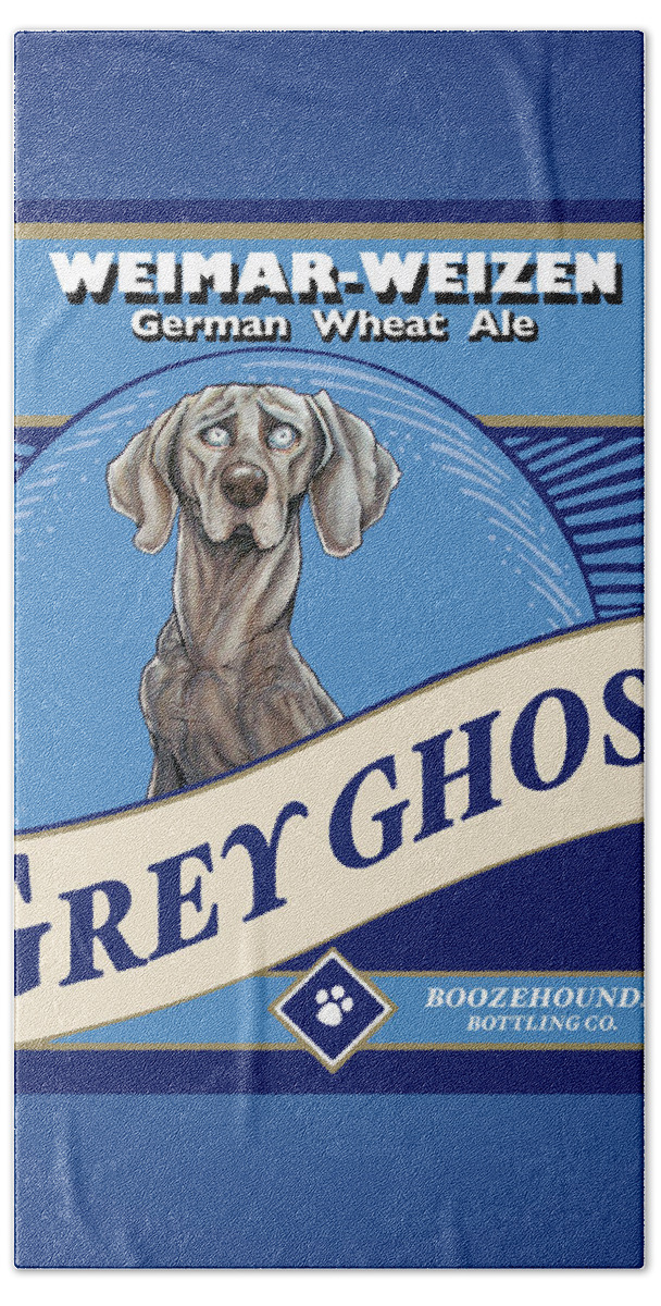 Beer Beach Towel featuring the drawing Grey Ghost Weimar-Weizen Wheat Ale by Canine Caricatures By John LaFree