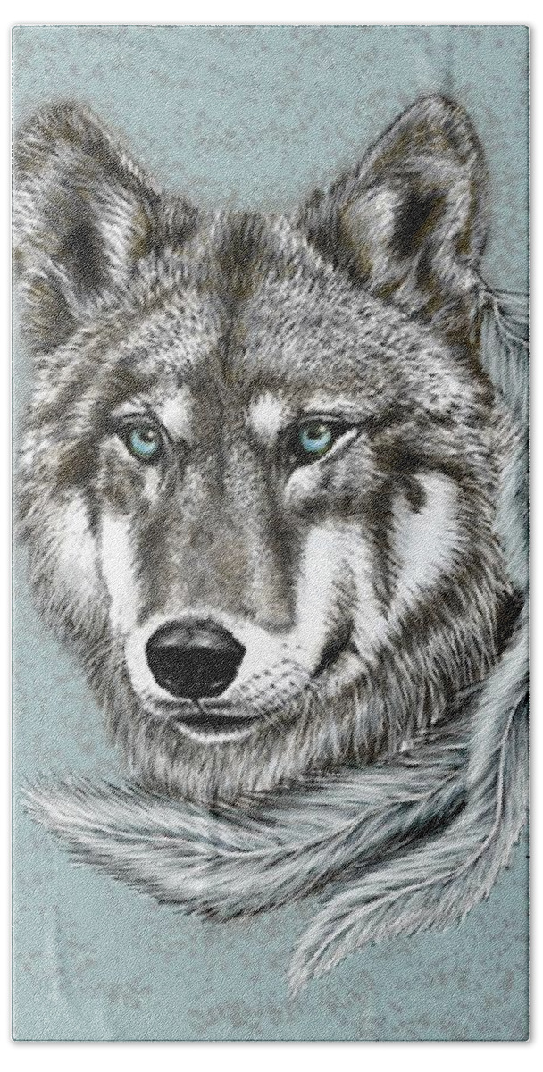 Wolf Beach Sheet featuring the digital art Grey Wolf by Teresa Wing