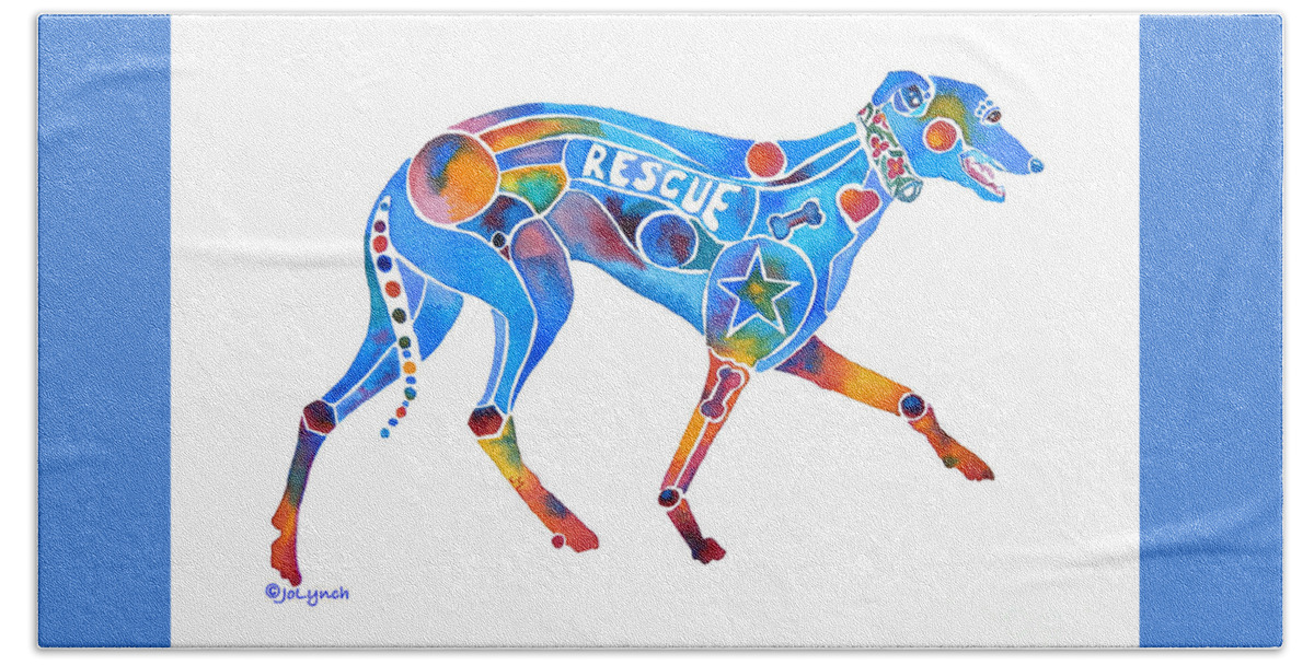 Greyhound Beach Towel featuring the painting Greyhound Rescue GFFL by Jo Lynch