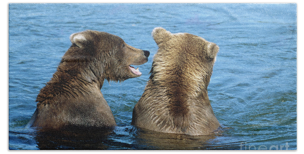 00340360 Beach Sheet featuring the photograph Grizzly Bear Talk by Yva Momatiuk and John Eastcott