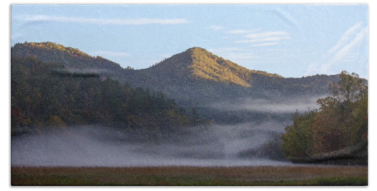 Mountains Beach Towel featuring the photograph Ground Fog in Cataloochee Valley - October 12 2016 by D K Wall