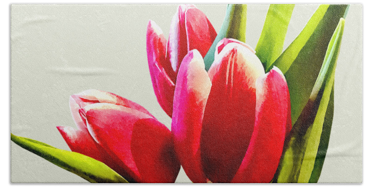 Tulip Beach Towel featuring the photograph Group of Red Tulips by Susan Savad