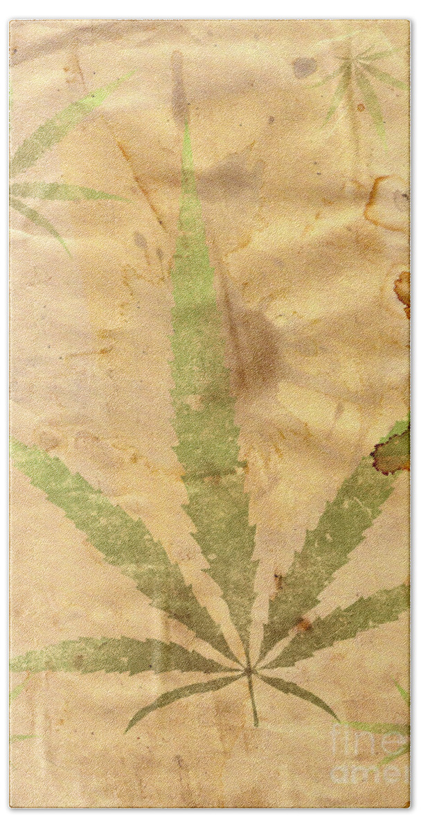 Dagga Beach Towel featuring the photograph Grunge Paper With Leaf Of Grass by Michal Boubin