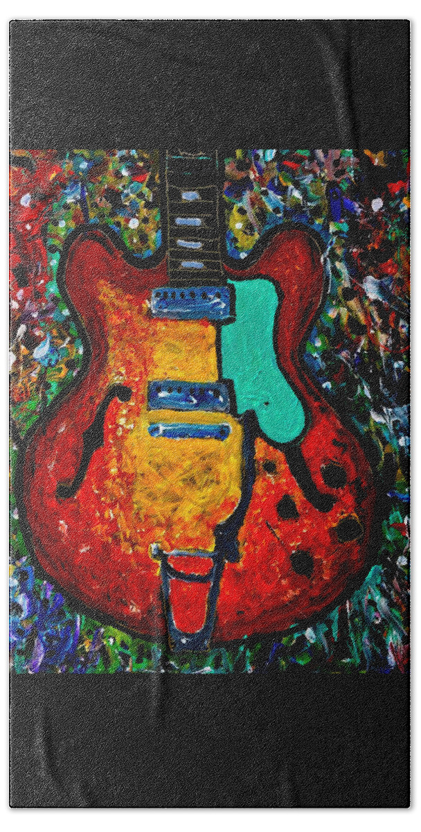 Guitar Beach Towel featuring the painting Guitar scene by Neal Barbosa