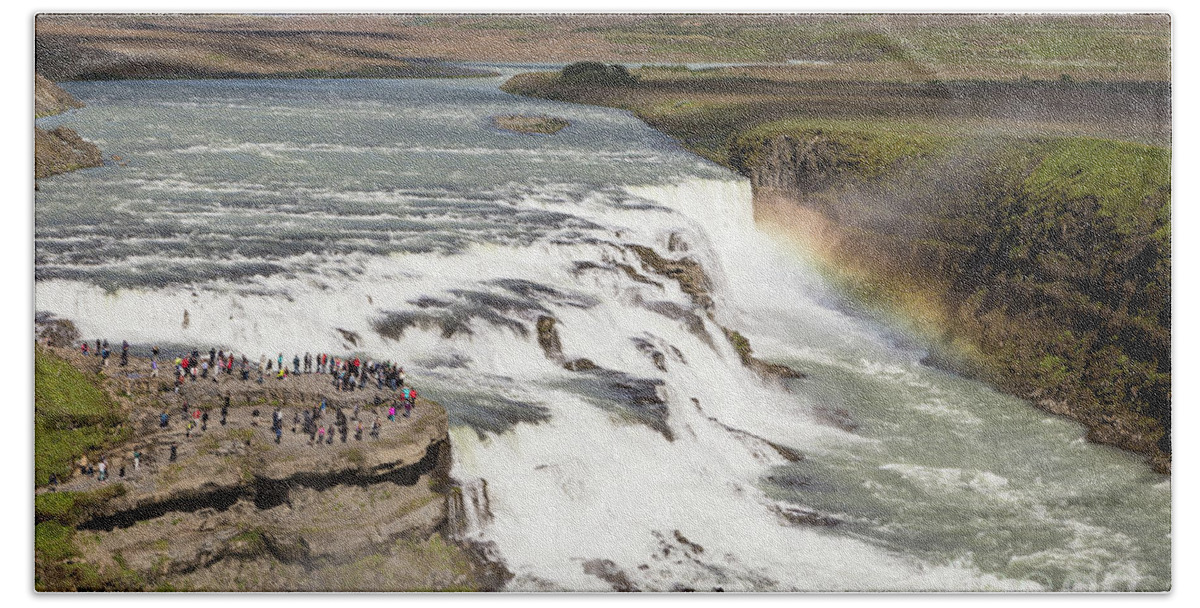 Gullfoss Beach Sheet featuring the photograph Gullfoss waterfall in Iceland by Didier Marti