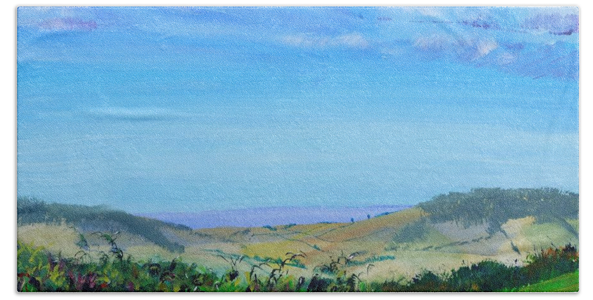 Haldon Hills Beach Towel featuring the painting Haldon Hills Sea View by Mike Jory