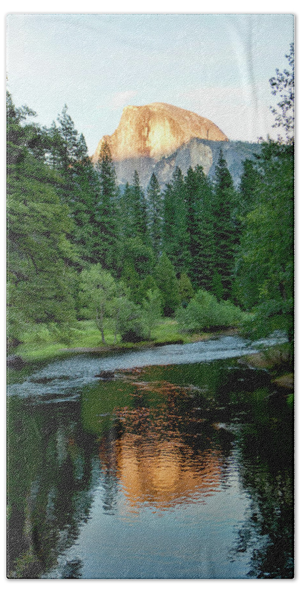 Half Dome Beach Towel featuring the photograph Half Dome Warmed By Setting Sun by Her Arts Desire