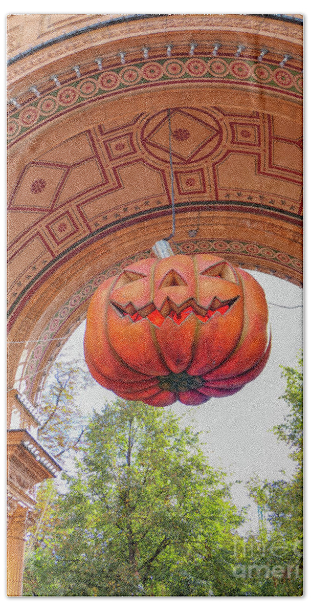 Autumn Beach Towel featuring the photograph Halloween pumpkin by Patricia Hofmeester
