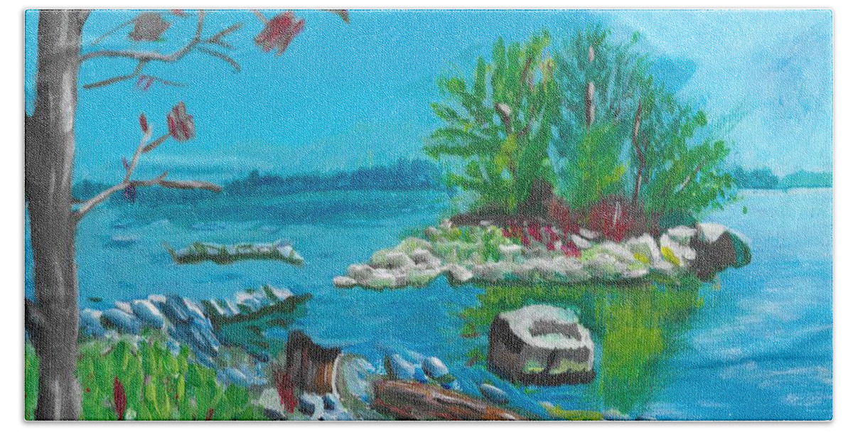 Landscape Beach Towel featuring the painting Hamilton inner bay by David Bigelow