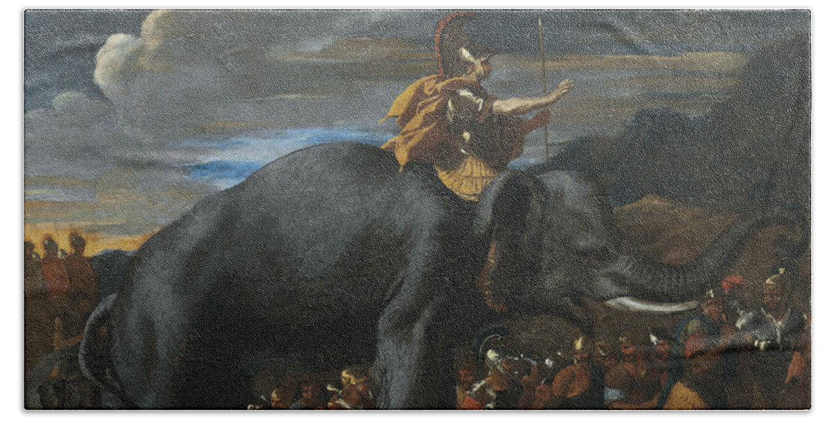 French Painters Beach Towel featuring the painting Hannibal Crossing the Alps on Elephants by Nicolas Poussin