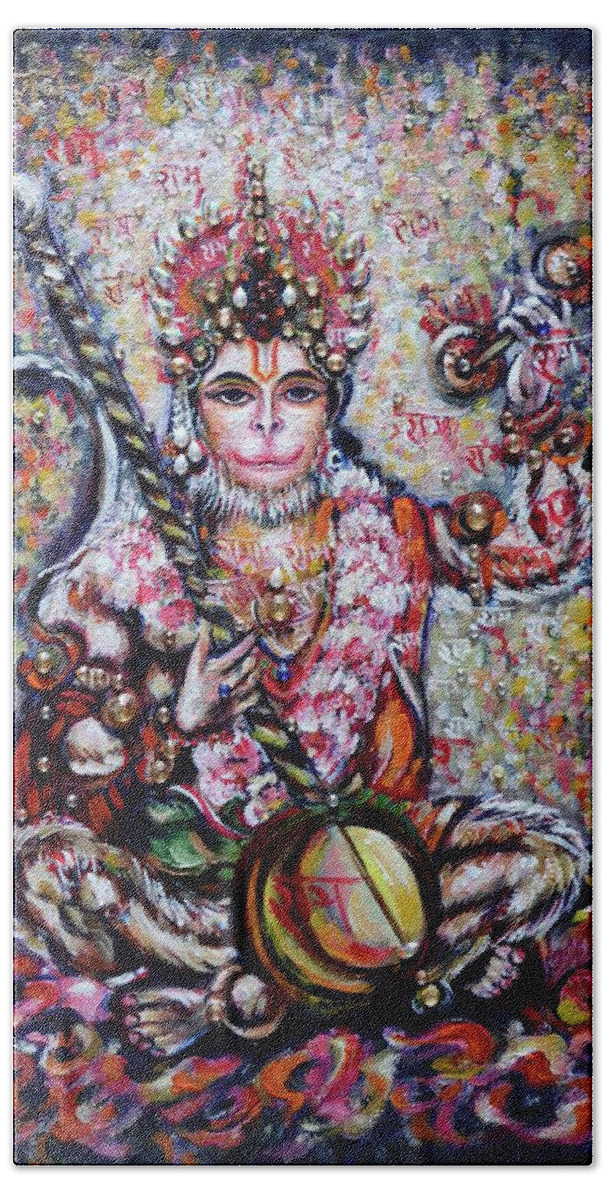 Hanuman Beach Sheet featuring the painting Hanuman - ecstatic joy in Rama Kirtan by Harsh Malik