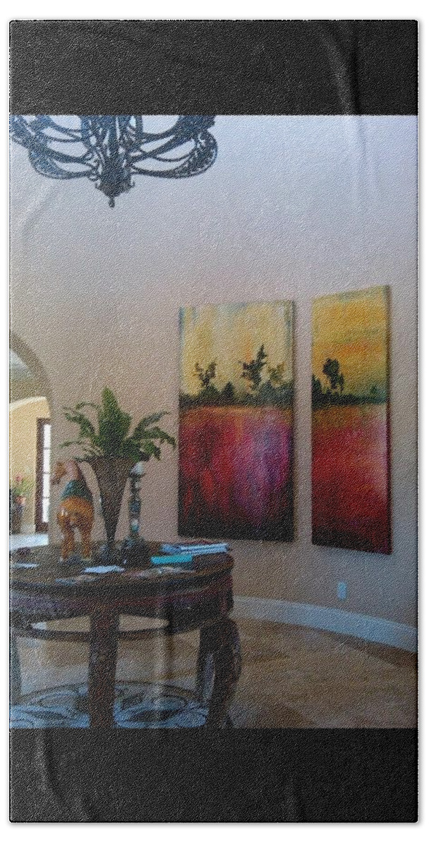 Landscape Contemporary Custom Original Modern Painting Beach Sheet featuring the painting Happy Couple by Heather Roddy