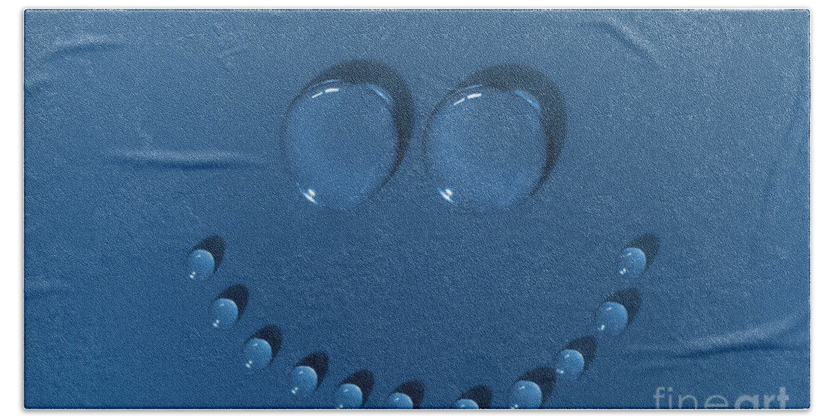 Face Beach Towel featuring the photograph Happy face made of water drops by Simon Bratt