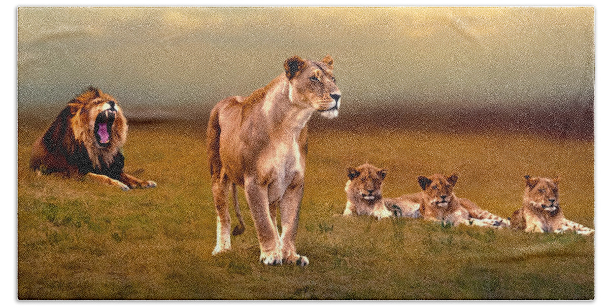 Africa Beach Towel featuring the photograph Happy Family by Maria Coulson