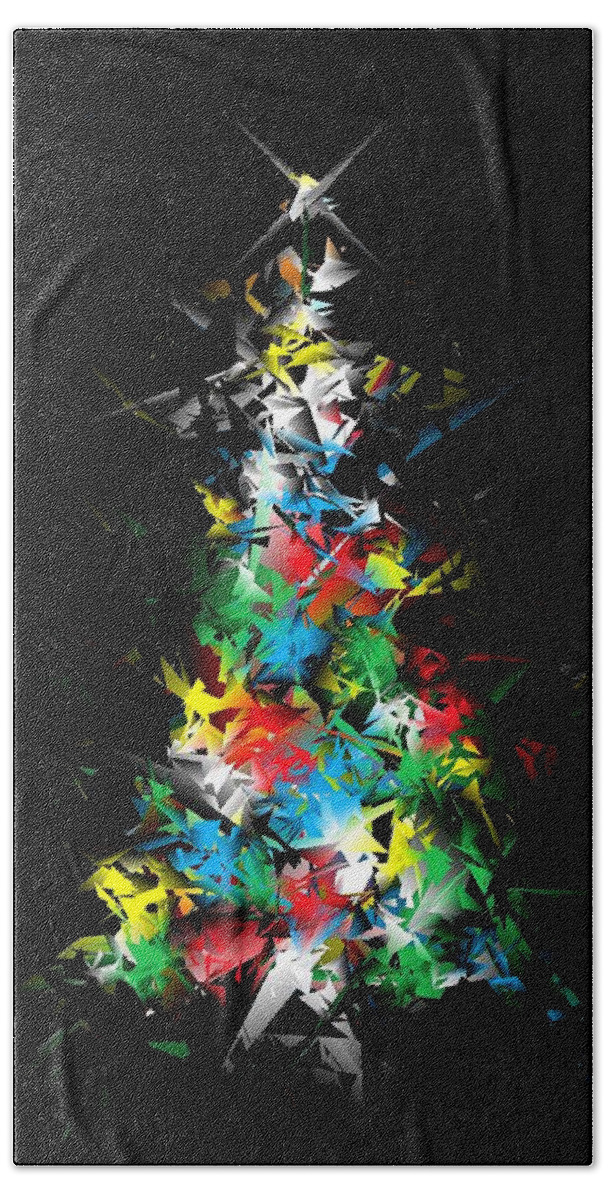 Christmas Card Beach Sheet featuring the digital art Happy Holidays - Abstract Tree - vertical by Ludwig Keck