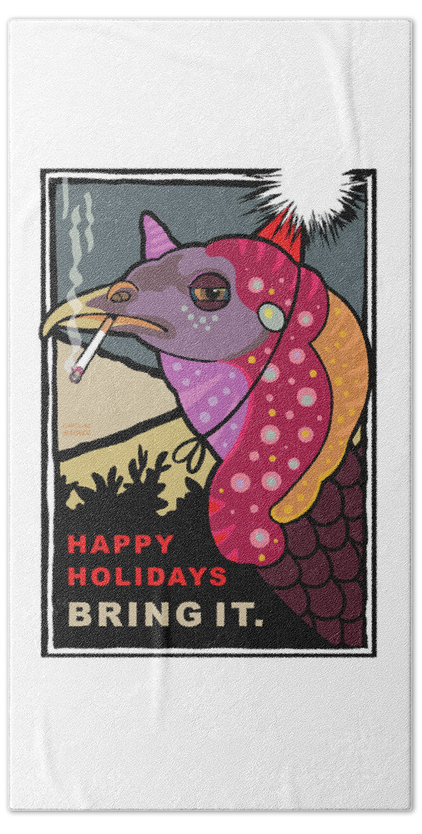 Brookline Turkeys Beach Sheet featuring the digital art Happy Holidays by Caroline Barnes