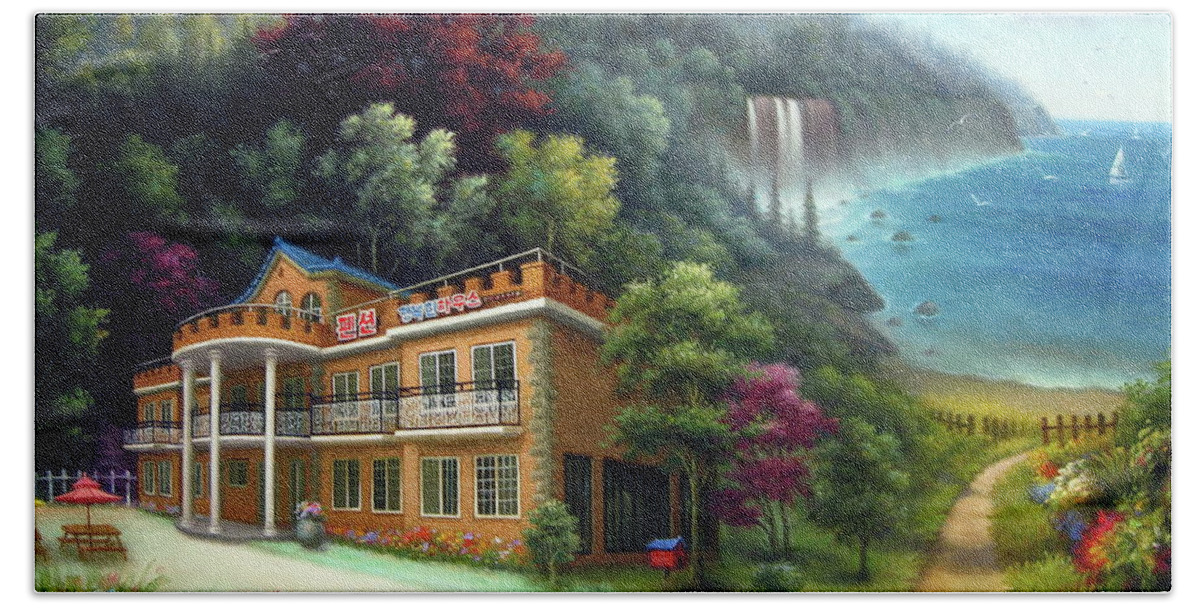 House Beach Towel featuring the painting Happy house by Yoo Choong Yeul