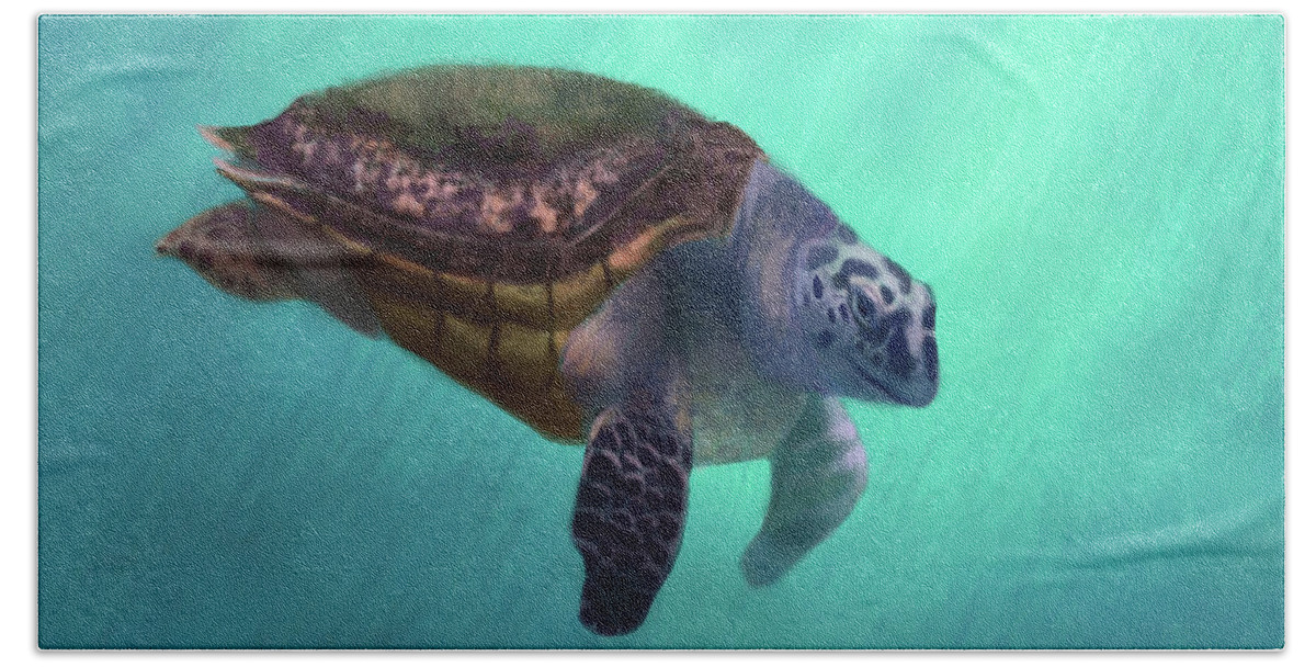 Turtle Beach Towel featuring the digital art Happy Turtle by Angela Murdock