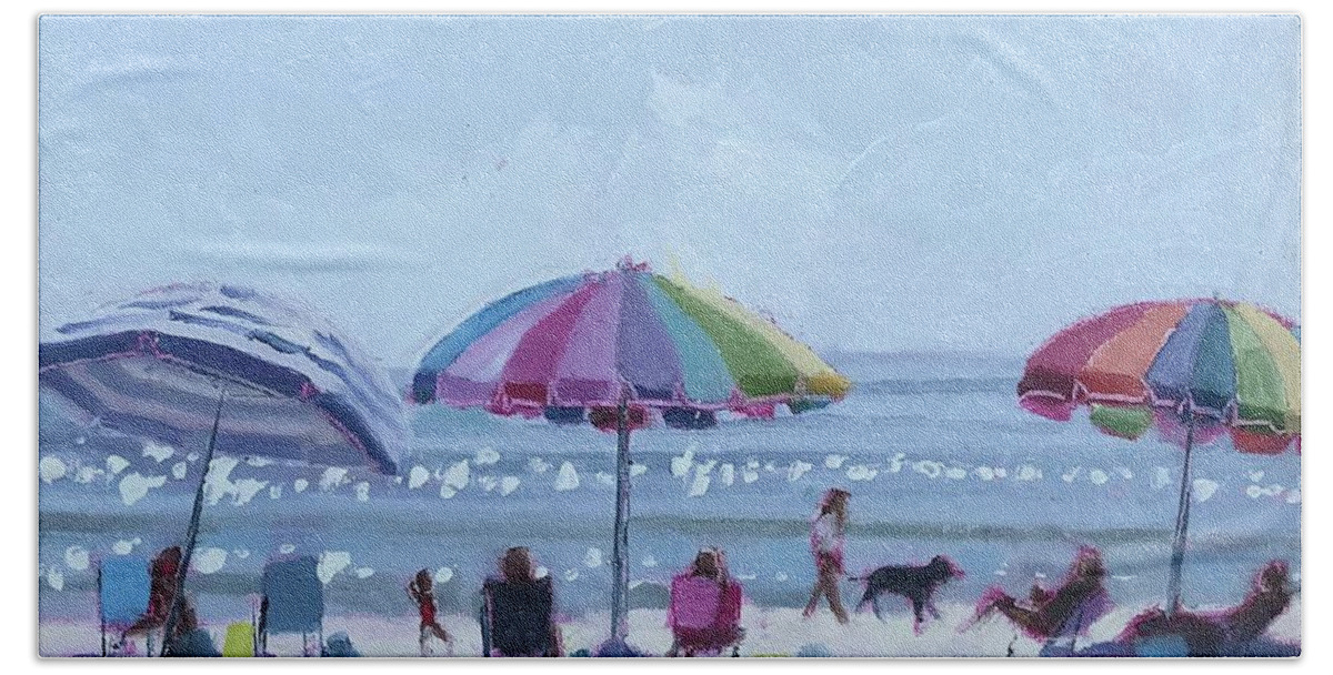 Impressionism Beach Towel featuring the painting Happy Umbrellas by Maggii Sarfaty