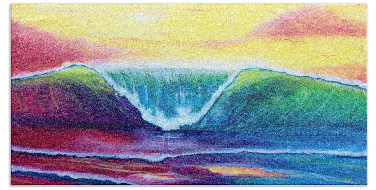Surf Beach Sheet featuring the painting Happy Wave by Dawn Harrell