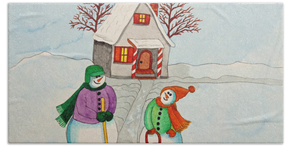 Home Beach Towel featuring the painting Happy Winter Home by Norma Appleton