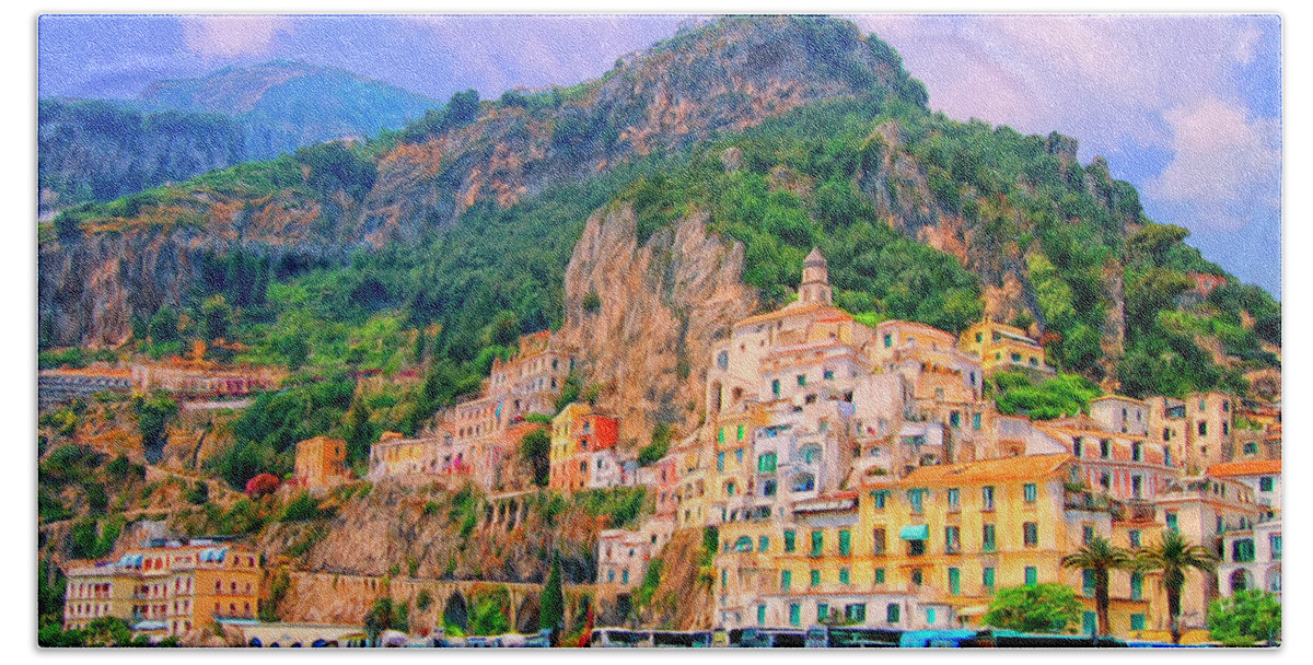 Harbor Beach Sheet featuring the painting Harbor at Amalfi by Dominic Piperata