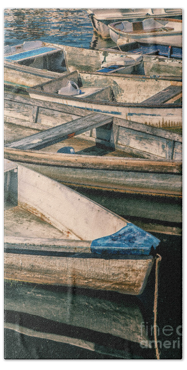 Boats Beach Towel featuring the photograph Harbor Boats by Timothy Johnson