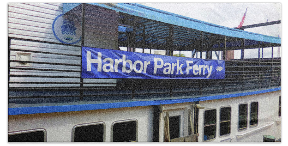Harbor Park Ferry Beach Towel featuring the painting Harbor Park Ferry 3 by Jeelan Clark