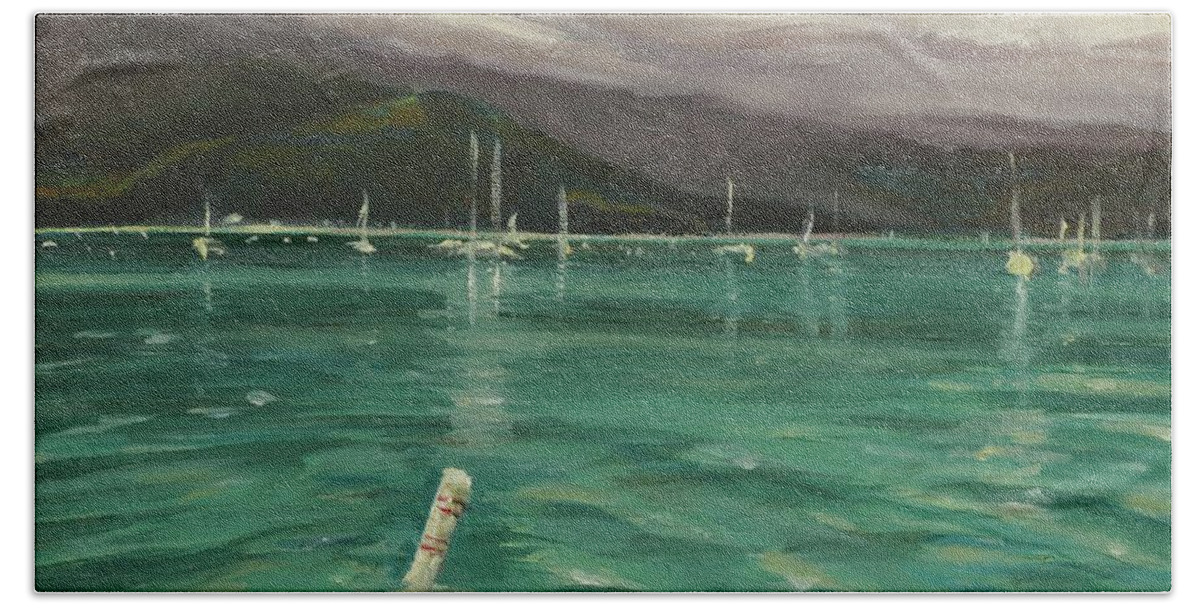 Hanalei Beach Sheet featuring the painting Harbor View by Laura Toth