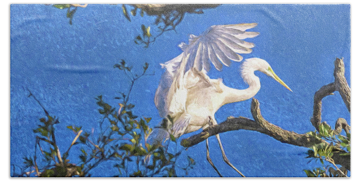 Egrets Beach Towel featuring the digital art Hard Landing by DB Hayes