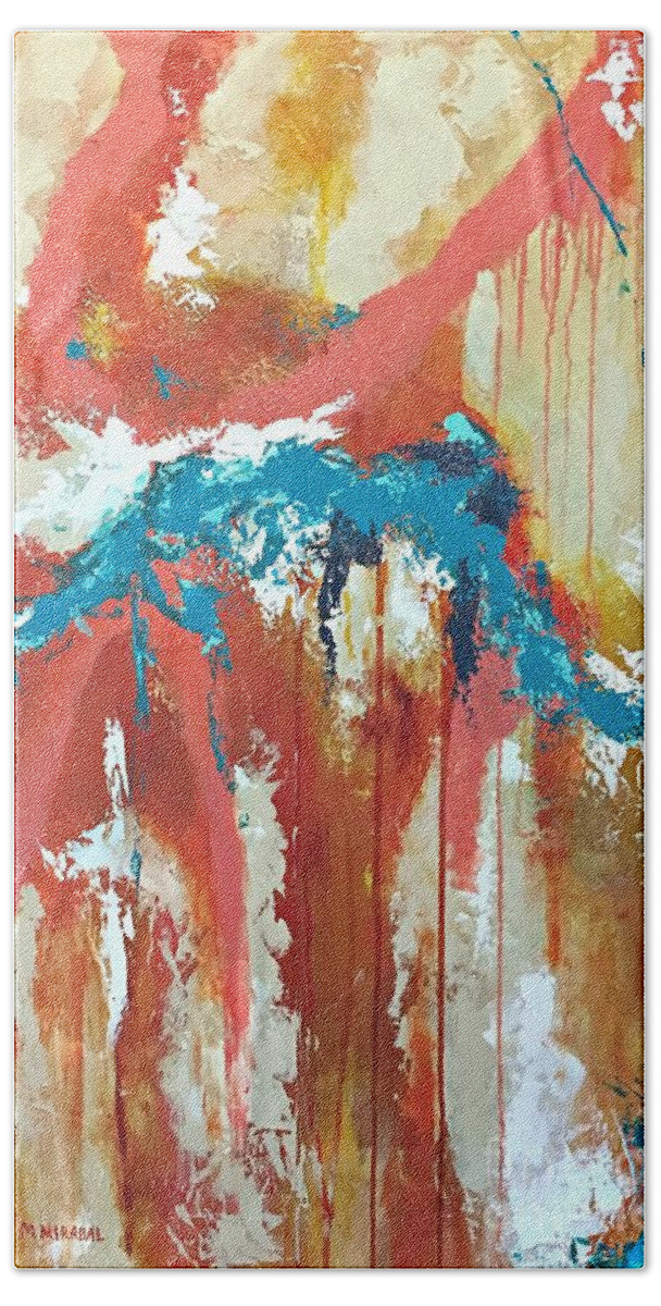 Abstract Beach Towel featuring the painting Harmonious by Mary Mirabal
