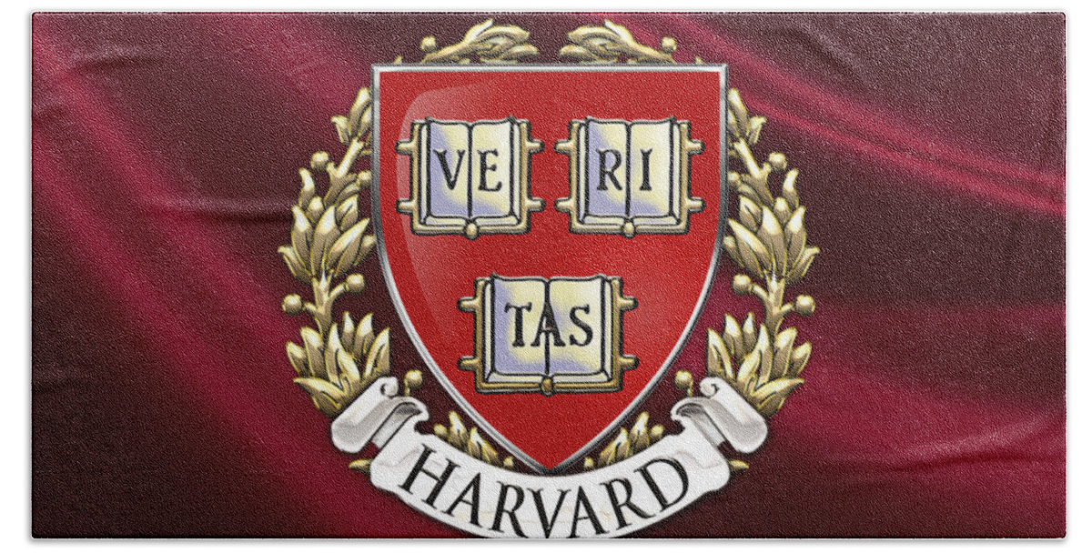 Universities Beach Towel featuring the photograph Harvard University Seal Over Colors by Serge Averbukh