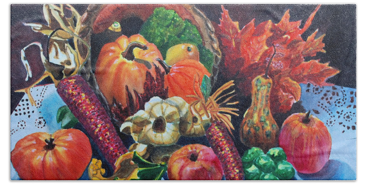 Watercolor Beach Towel featuring the painting Harvest Bounty by Gerald Carpenter