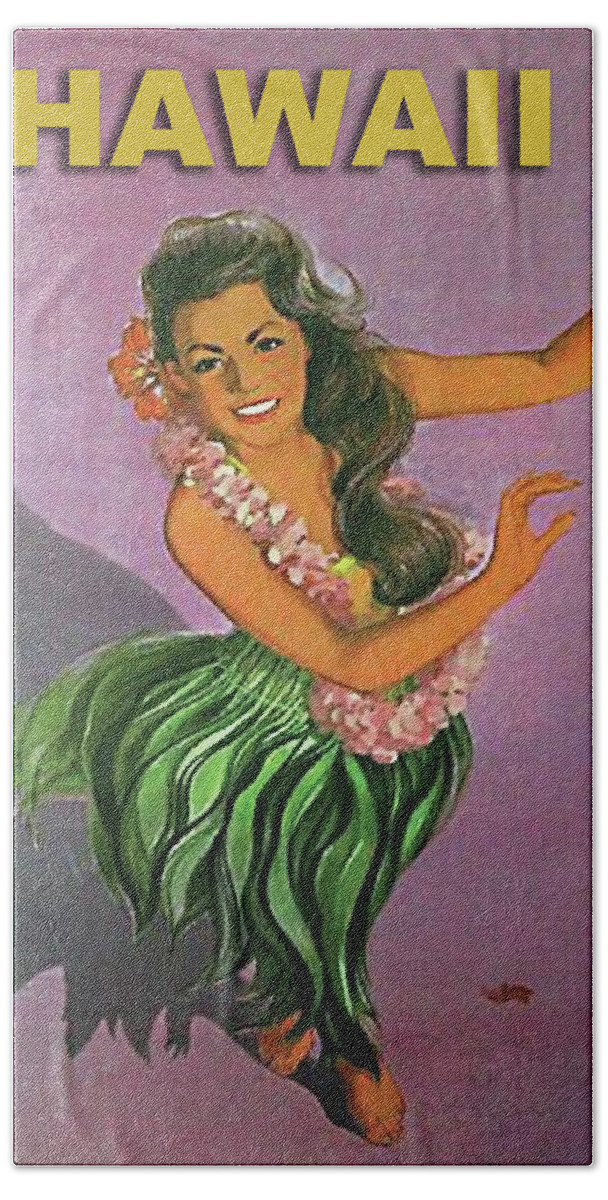 Hawaii Beach Towel featuring the painting Hawaii, dancing hula woman by Long Shot