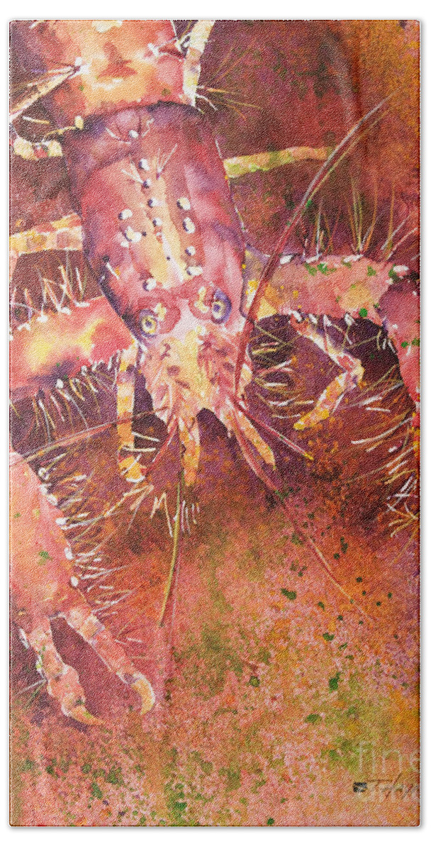 Animal Art Beach Towel featuring the painting Hawaiian Lobster by Tanya L Haynes - Printscapes