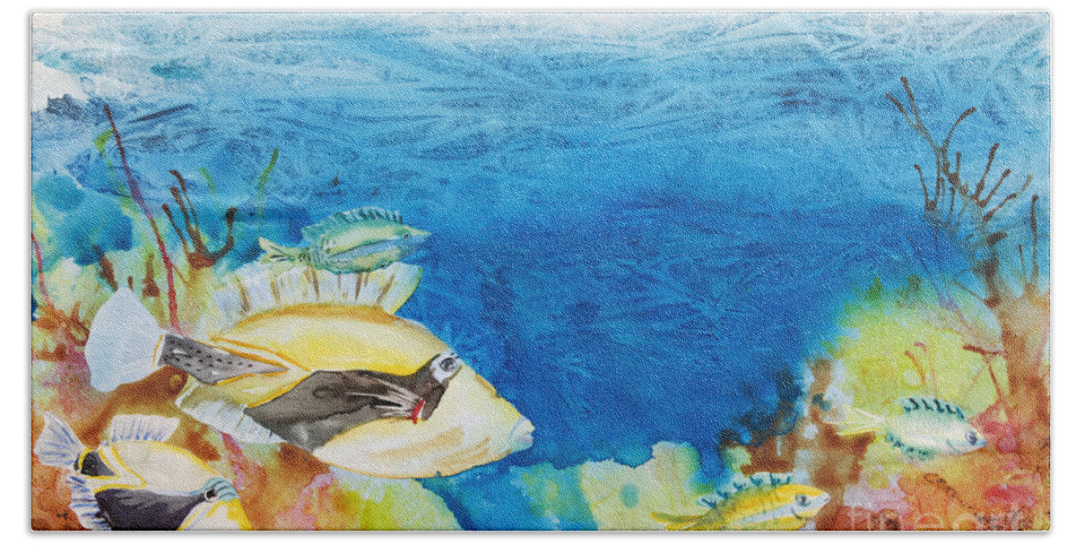 Animal Art Beach Towel featuring the painting Hawaiian Triggerfish by Tanya L Haynes - Printscapes