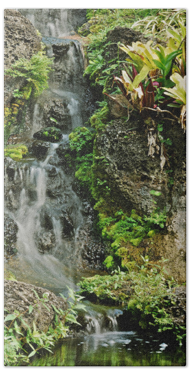 Waterfall Beach Sheet featuring the photograph Hawaiian Waterfall by Michael Peychich