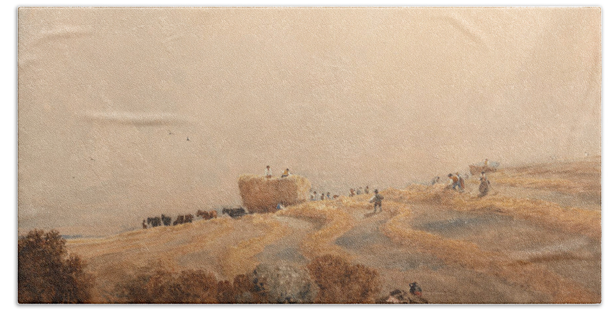 19th Century Art Beach Towel featuring the painting Haymaking by David Cox