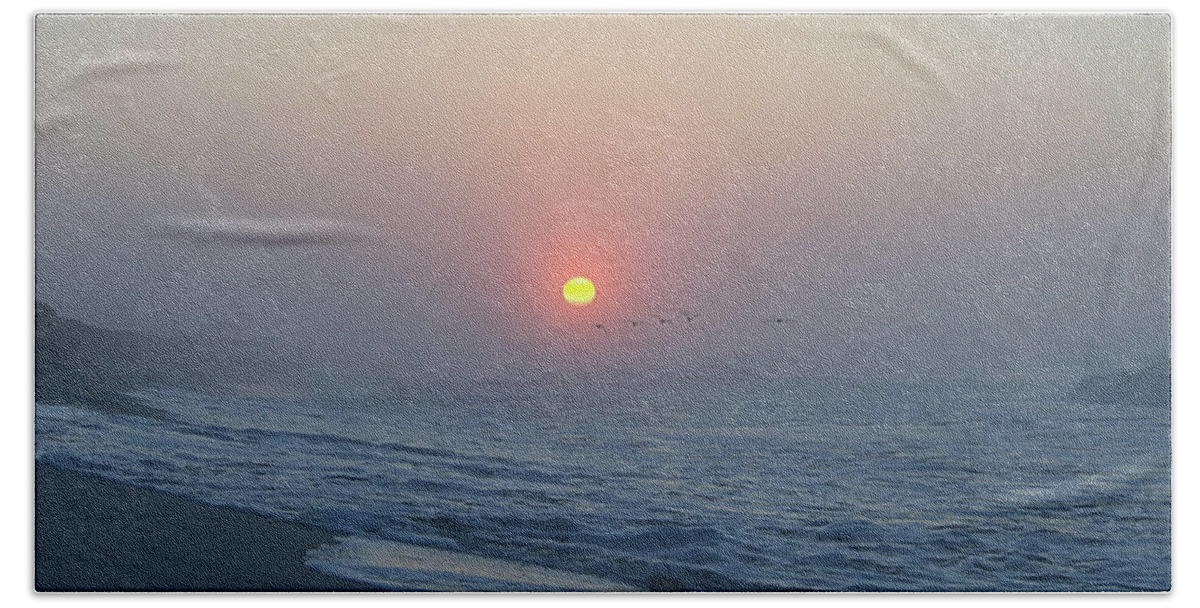 Birds Beach Towel featuring the photograph Hazy Sunrise V I by Newwwman