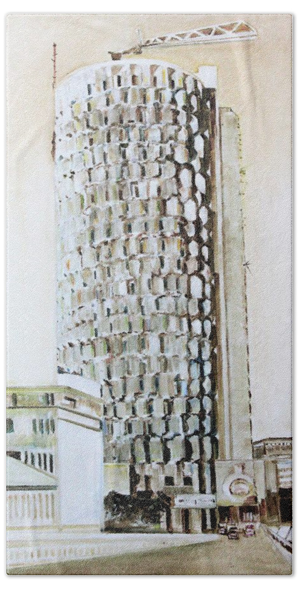 Building Beach Sheet featuring the painting HBL. Skyscraper. by Khalid Saeed